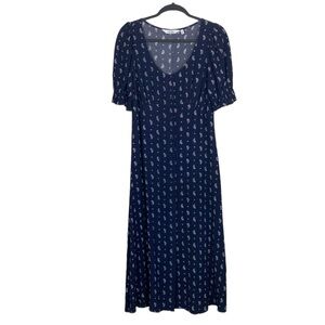 & Other Stories navy blue button front paisley print dress
